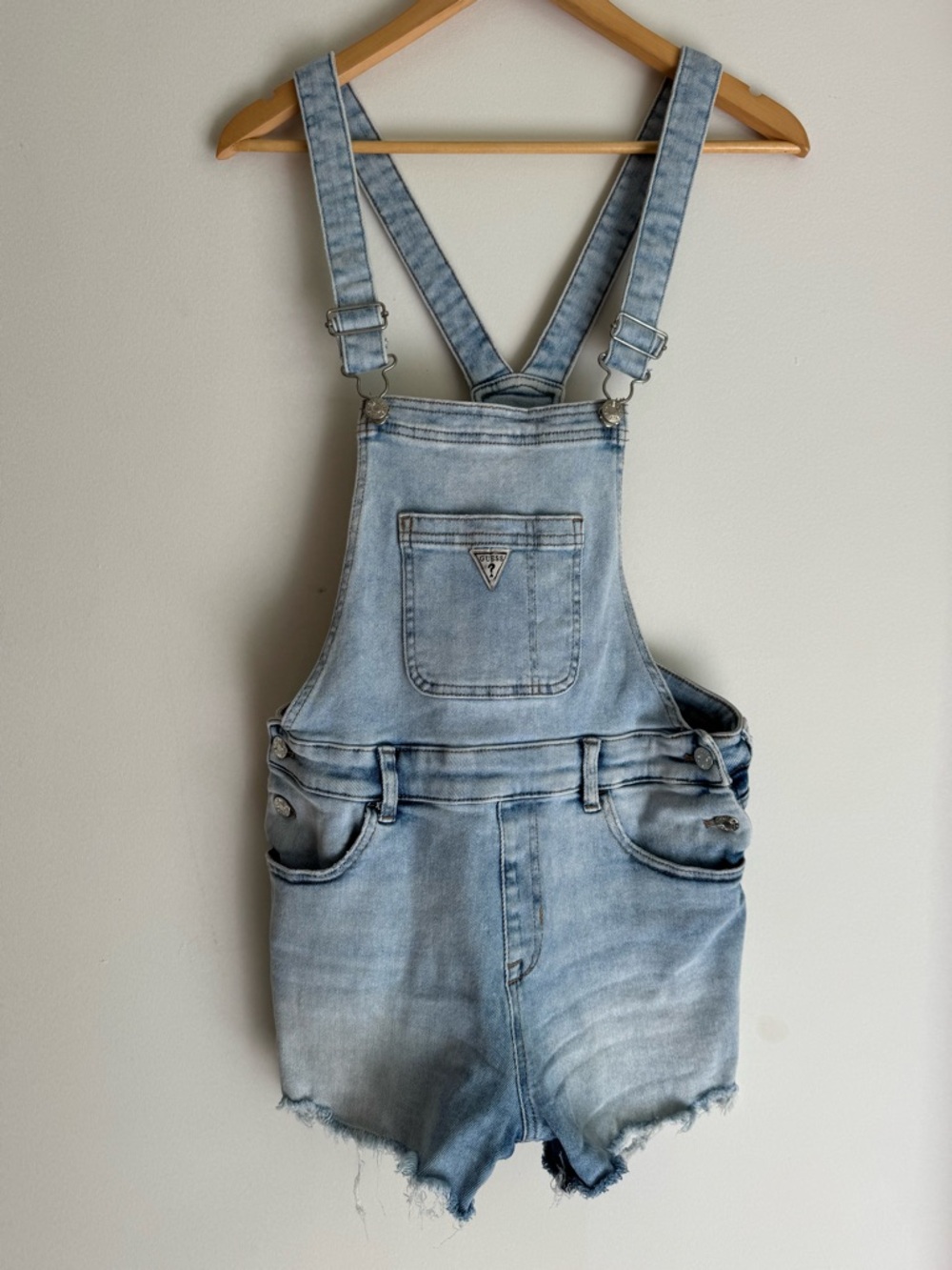 Guess Los Angeles Light Wash Denim Jean Short Overalls Size M